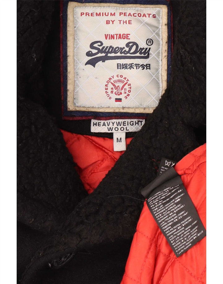 Superdry Mens Pea Coat Médio Lã Preta