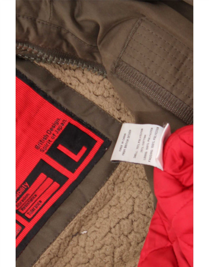 Jaqueta corta-vento com capuz feminina Superdry UK 16 grande poliéster cáqui