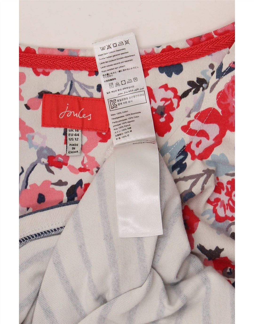 JOULES Vestido feminino com bainha UK 16 grande algodão listrado branco