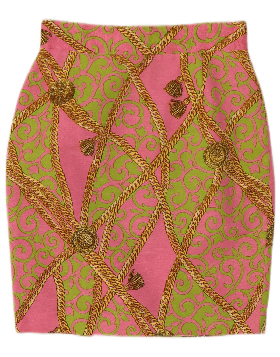 Conjunto de saia feminina vintage gráfica de 2 peças IT 44 médio W28 rosa paisley