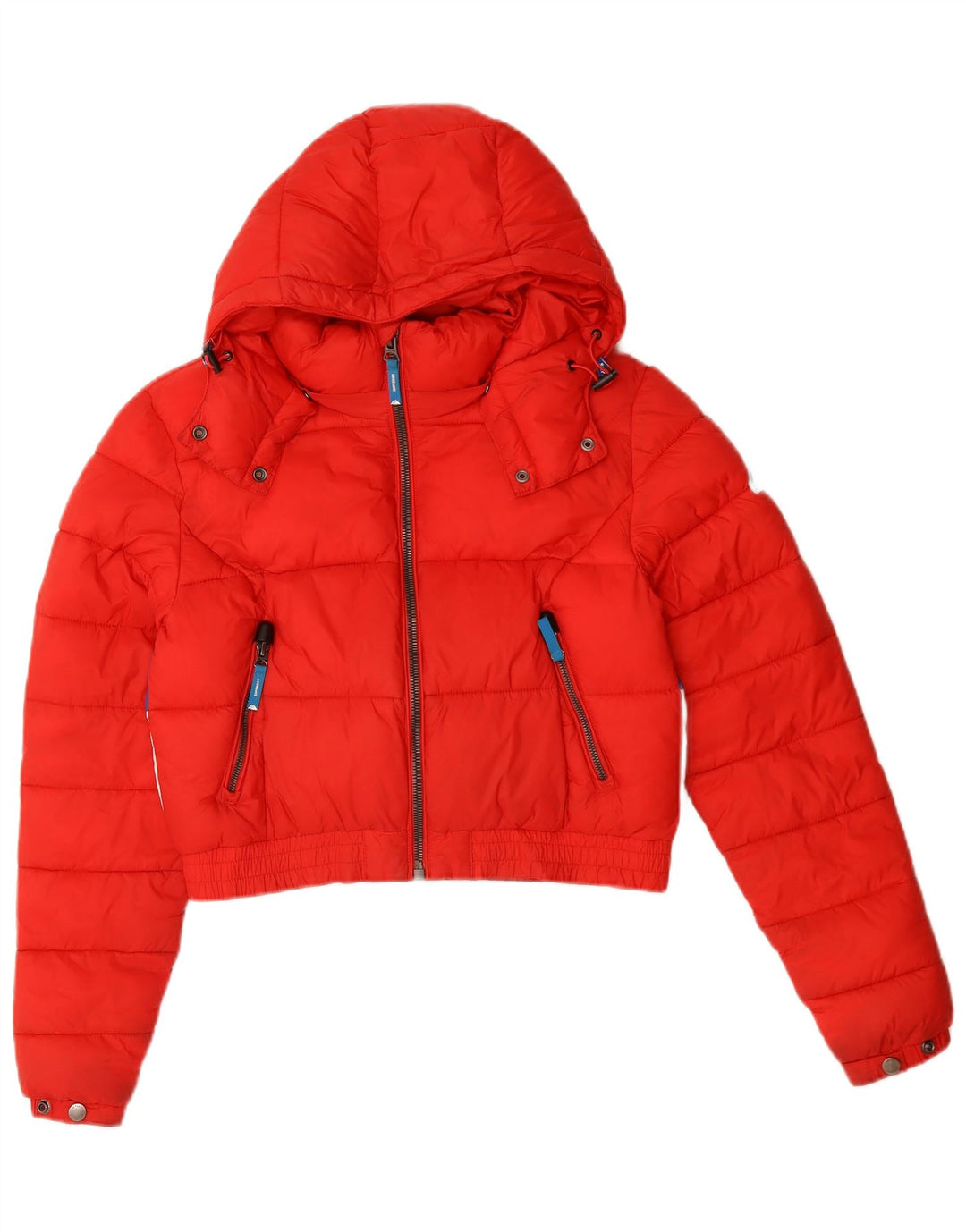 Jaqueta acolchoada feminina SUPERDRY com capuz UK 10 pequeno bloco colorido vermelho