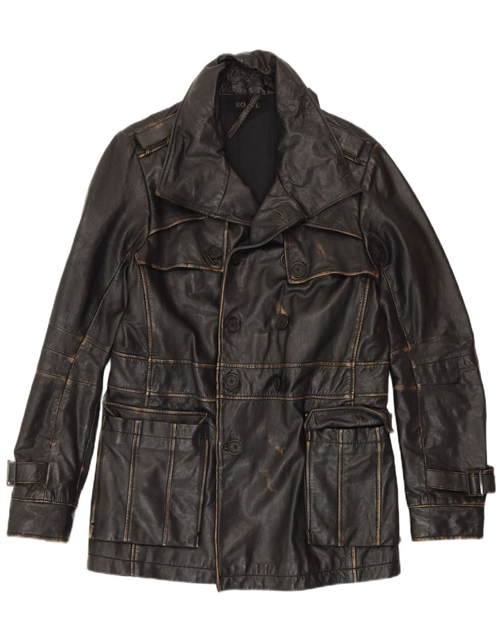 Jaqueta militar masculina ROGUE com peito duplo Reino Unido 38 couro preto médio