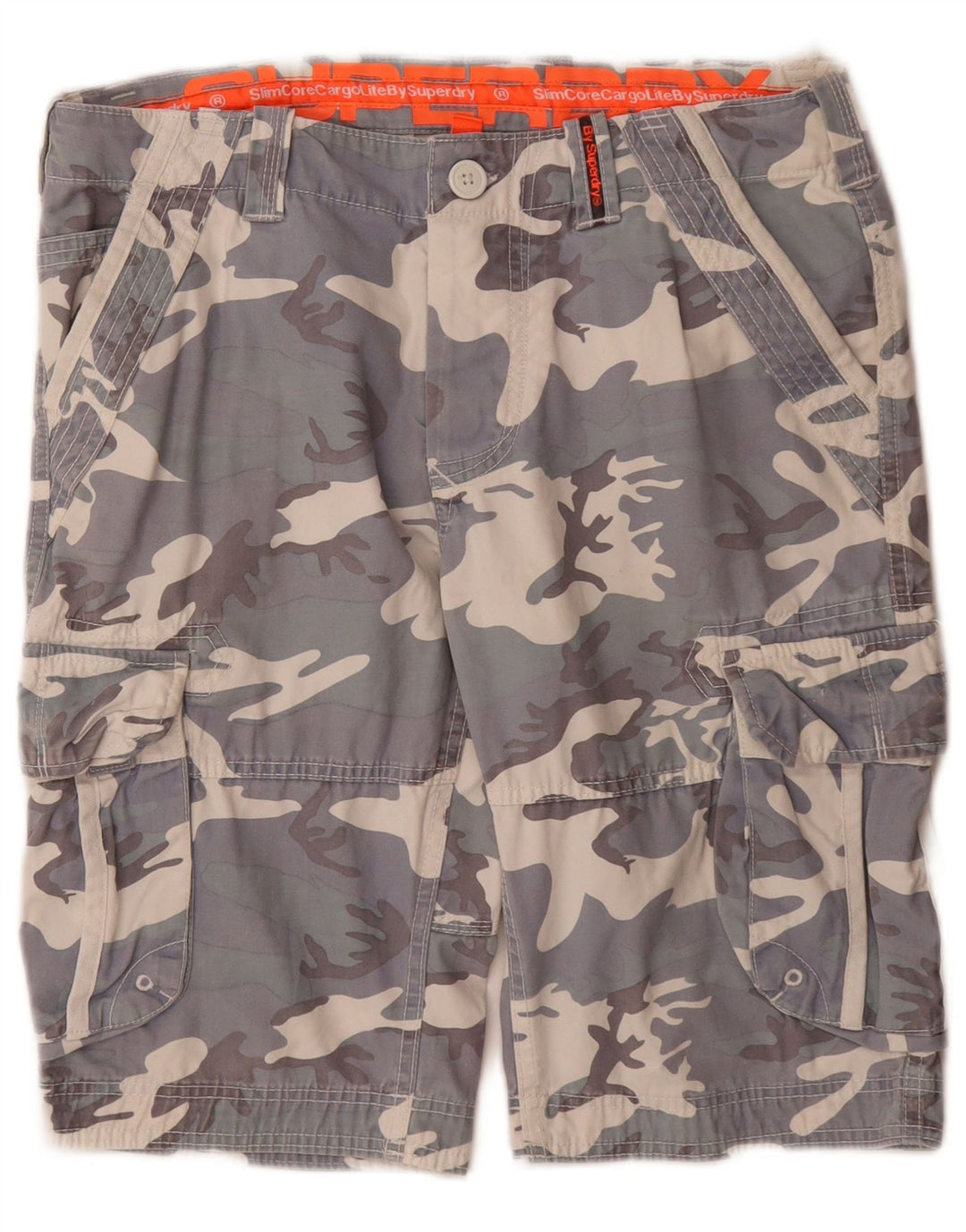 Shorts cargo masculino SUPERDRY pequeno W32 algodão camuflado cinza
