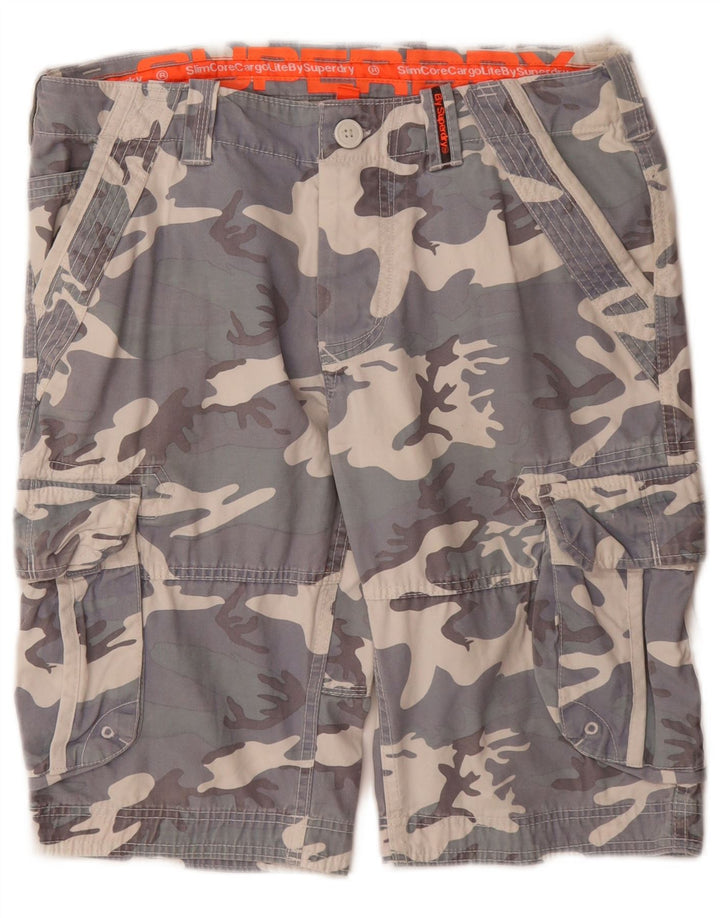 Shorts cargo masculino SUPERDRY pequeno W32 algodão camuflado cinza