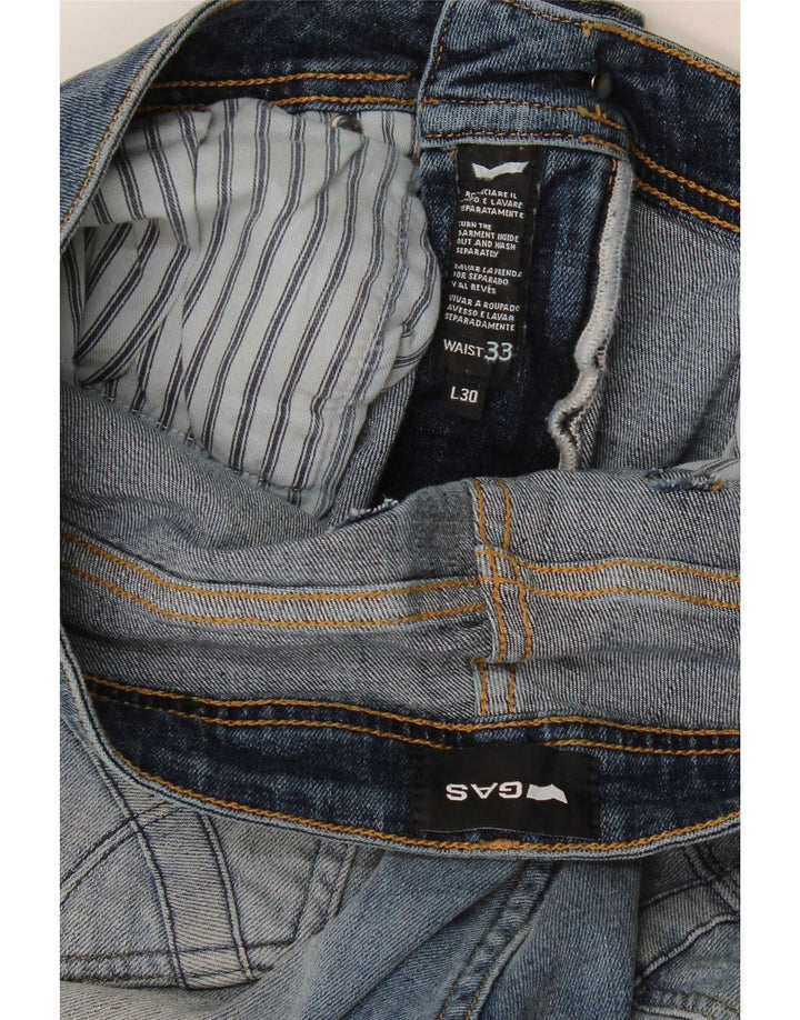 Gas Mens Distressed Slim Jeans W33 L30 Azul