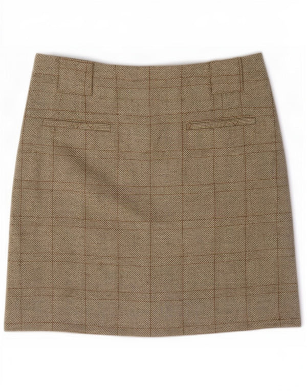 Saia midi feminina Zara médio W28 xadrez bege