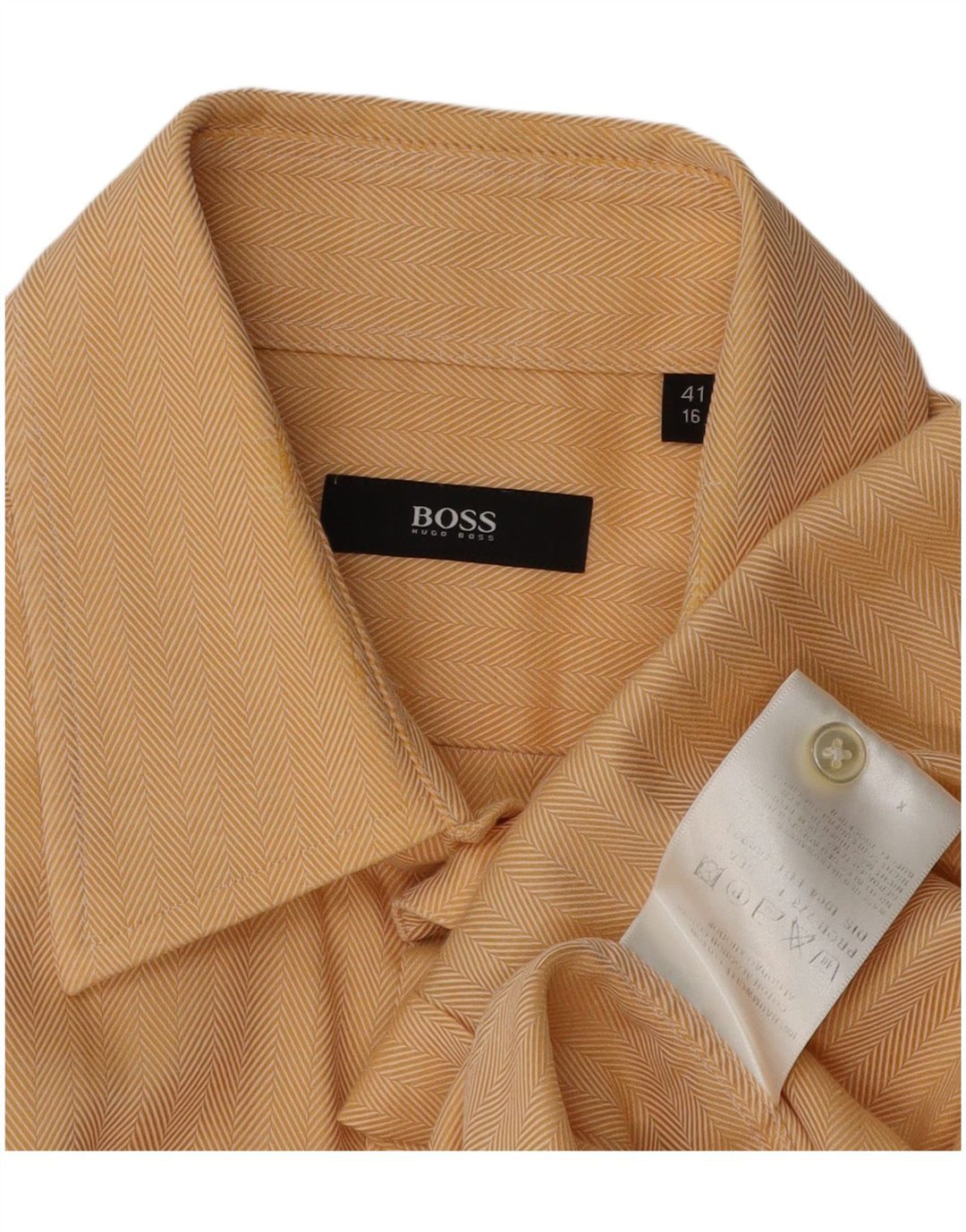 Camisa masculina HUGO BOSS tamanho 41 16 grande algodão espinha de peixe bege