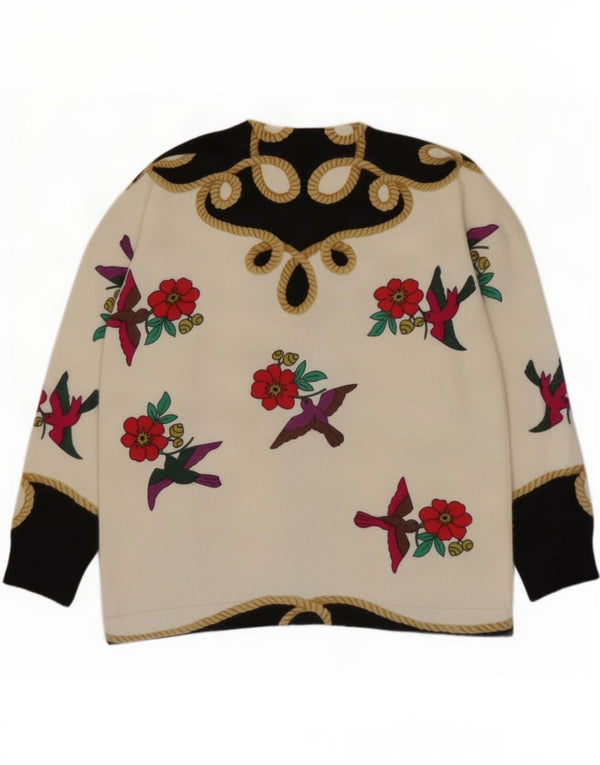 Suéter feminino vintage com gola redonda UK 10 pequeno floral multicolorido