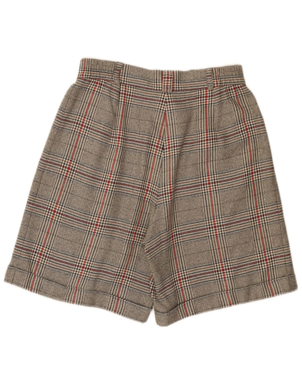 Shorts casuais femininos vintage de cintura alta UE 42 grande W32 xadrez cinza