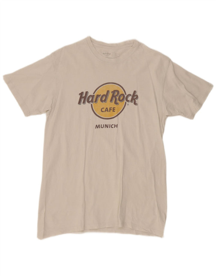 Camiseta masculina Hard Rock Cafe Munique com estampa gráfica de algodão branco médio
