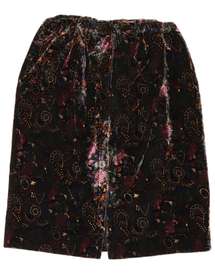Saia reta de veludo com padrão abstrato feminino vintage W28 preto médio