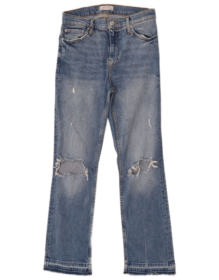 Zara Jeans feminino com corte bootcut desgastado EU 36 XS W26 L27 Azul
