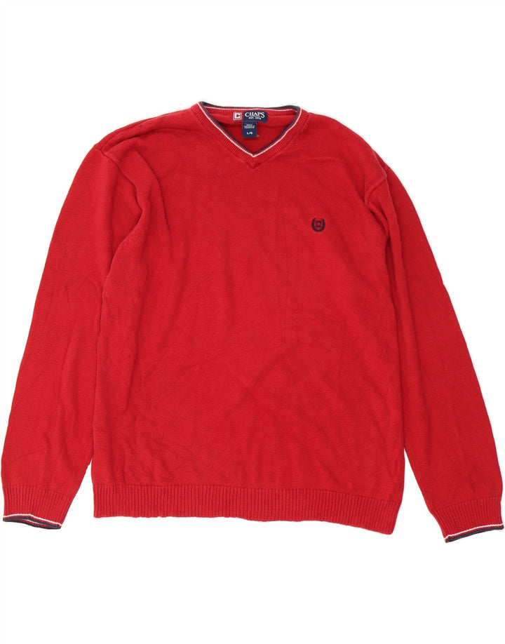 CHAPS Mens V-Neck Jumper Sweater Large Red Cotton Vintage Chaps and Second-Hand Chaps from Messina Hembry 