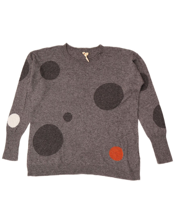 Suéter feminino branco com gola redonda e bolinhas cinza médio Reino Unido 12