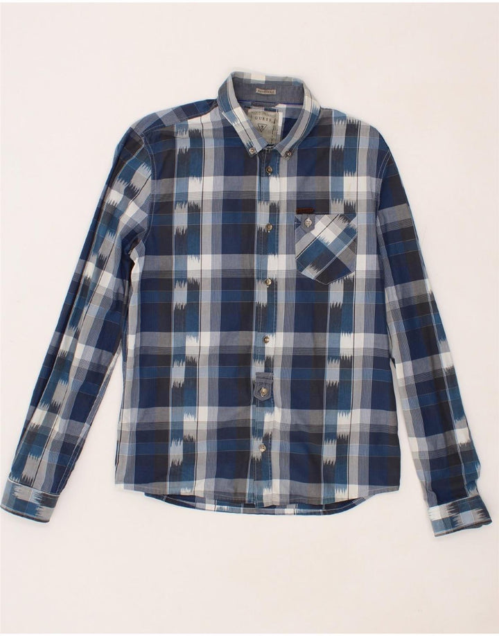 GUESS Mens Shirt Small Navy Blue Check Cotton Vintage Guess and Second-Hand Guess from Messina Hembry 