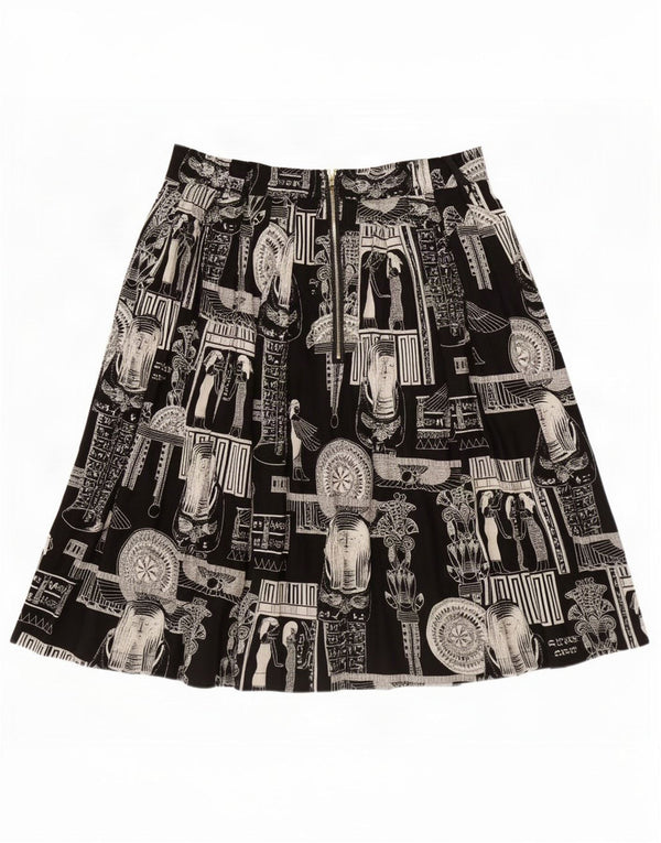 Saia feminina vintage gráfica linha A grande W32 viscose preta