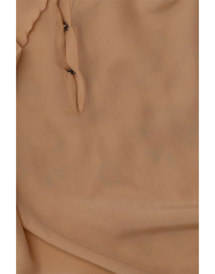 Blusa feminina VINTAGE de manga comprida UE 36 pequena seda floral bege