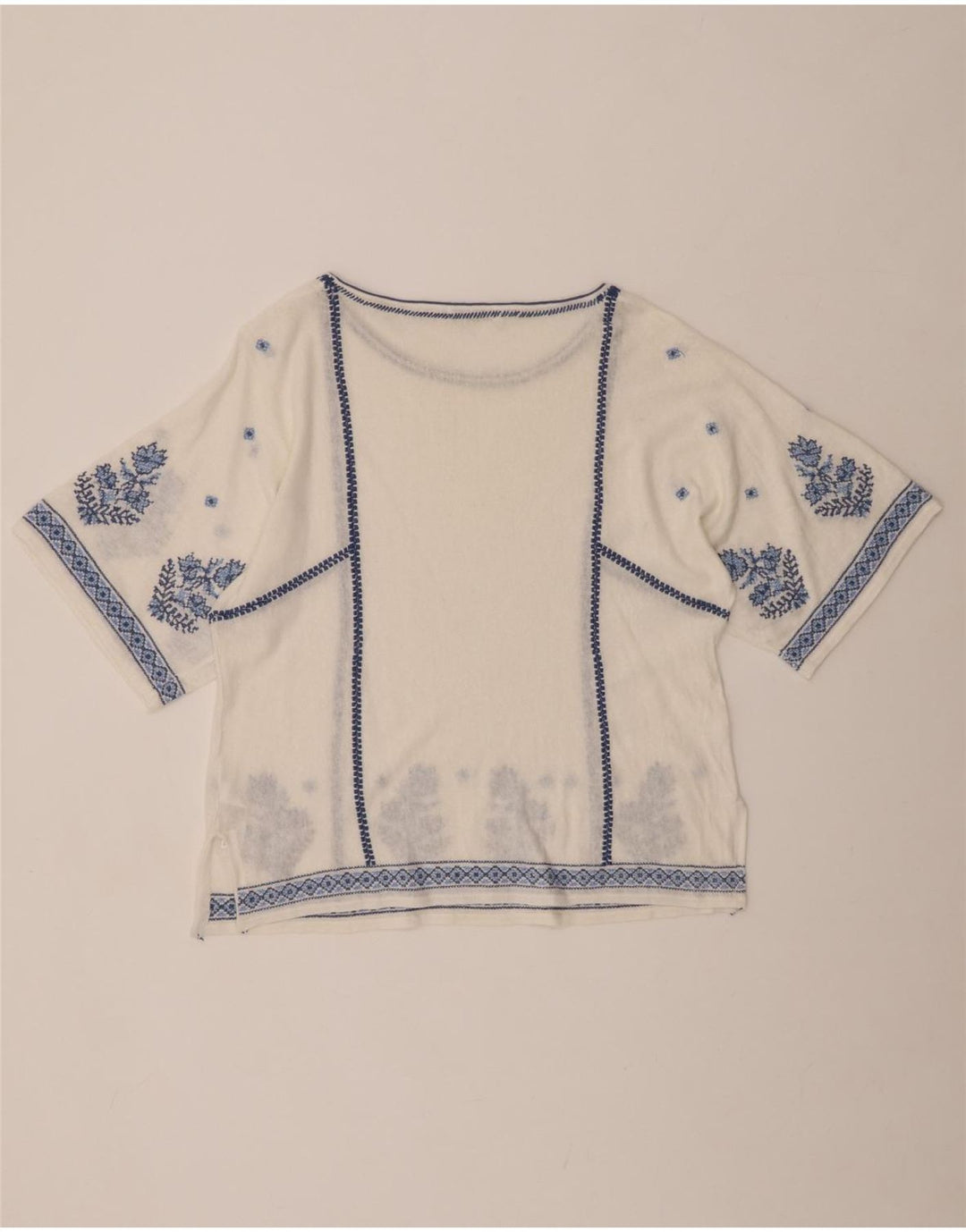 Blusa feminina MONSOON UK 16 grande linho floral branco