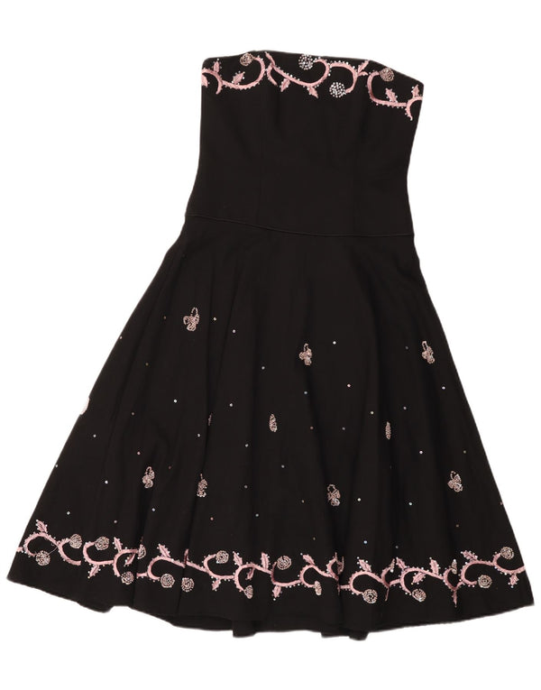Vestido feminino Monsoon sem alças UK 8 pequeno algodão preto