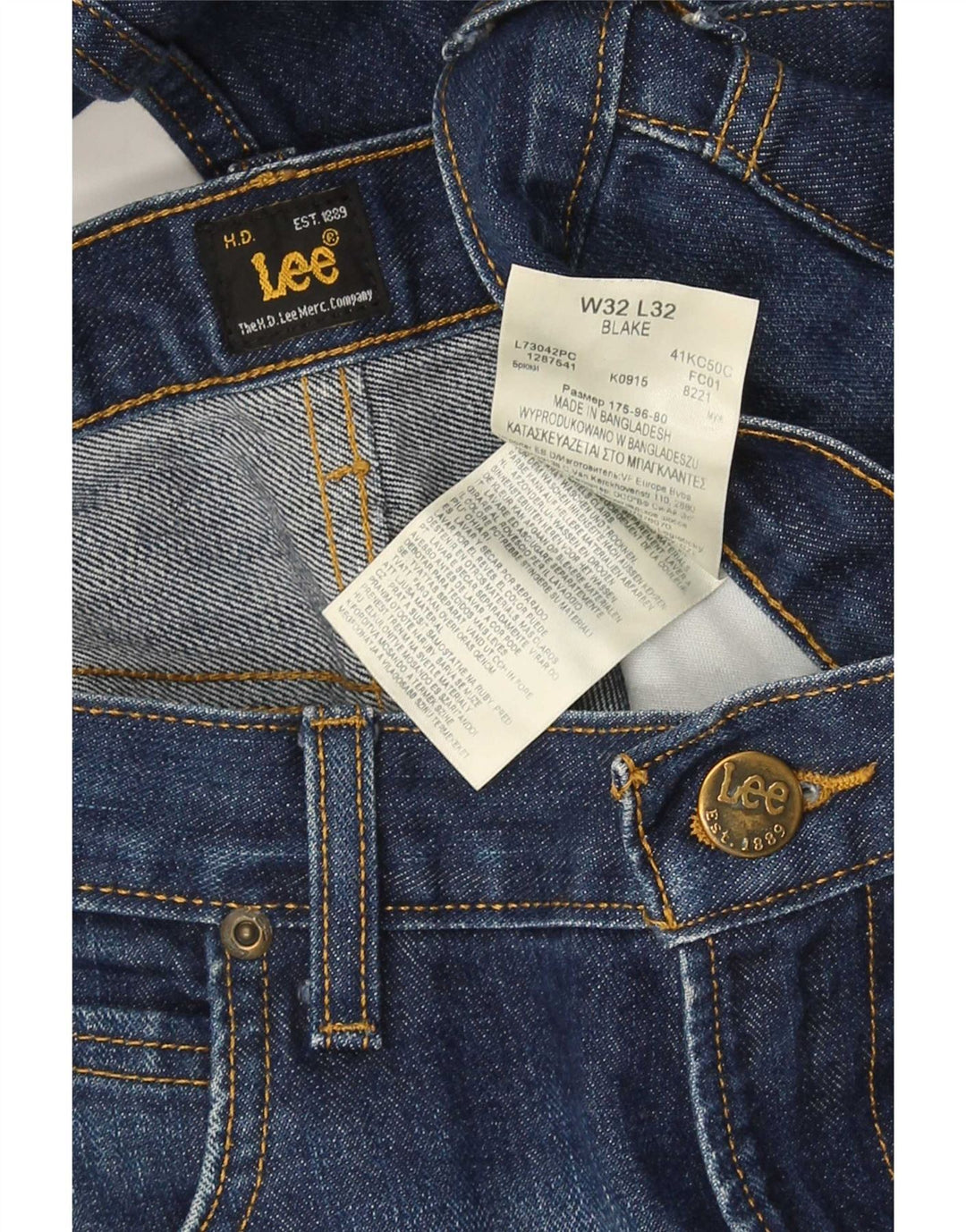 Lee Mens Straight Jeans W32 L32 Azul Marinho Algodão