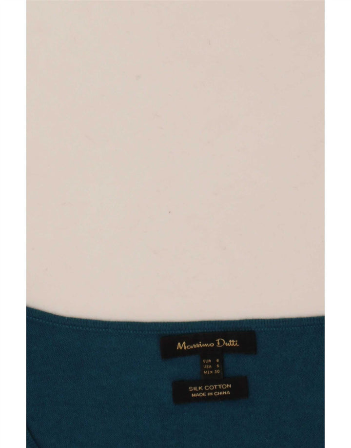 Suéter feminino Massimo Dutti com decote em V Reino Unido 10 seda azul pequena