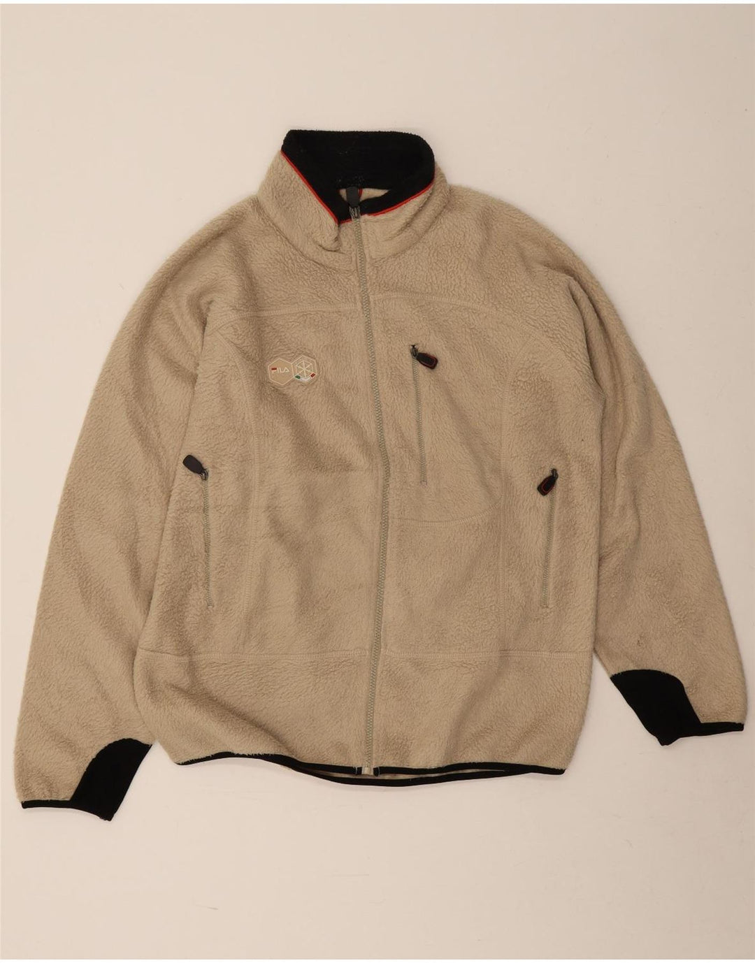 Fila Mens Fleece Jacket UK 40 Grande Poliéster Colourblock Bege