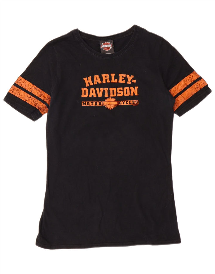 Camiseta feminina HARLEY DAVIDSON com estampa gráfica UK 12 algodão preto médio