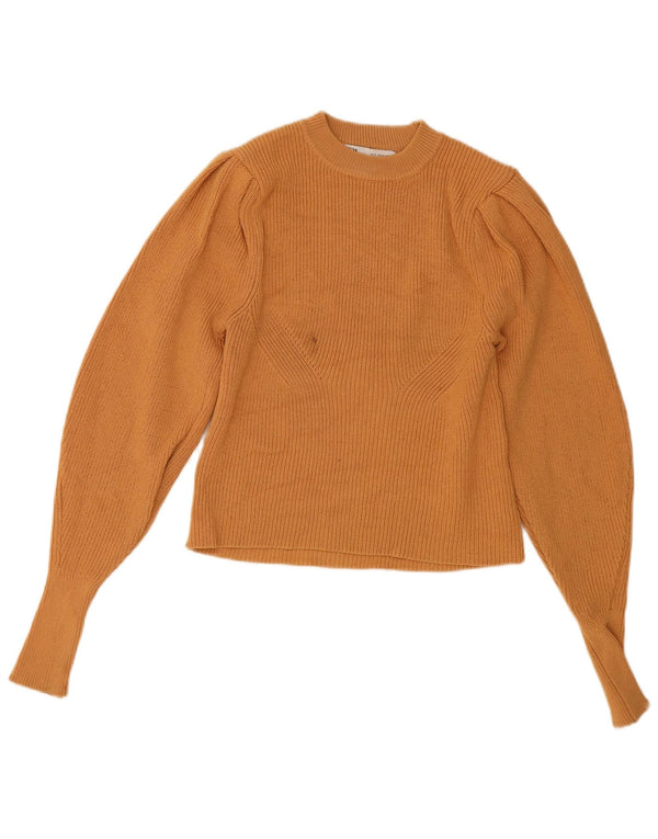 Zara Suéter feminino cropped com gola redonda Reino Unido 10 pequeno marrom viscose