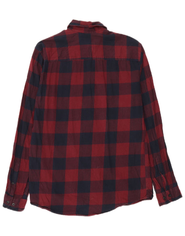 Camisa masculina de flanela de ajuste regular Jack & Jones, algodão guingão vermelho médio