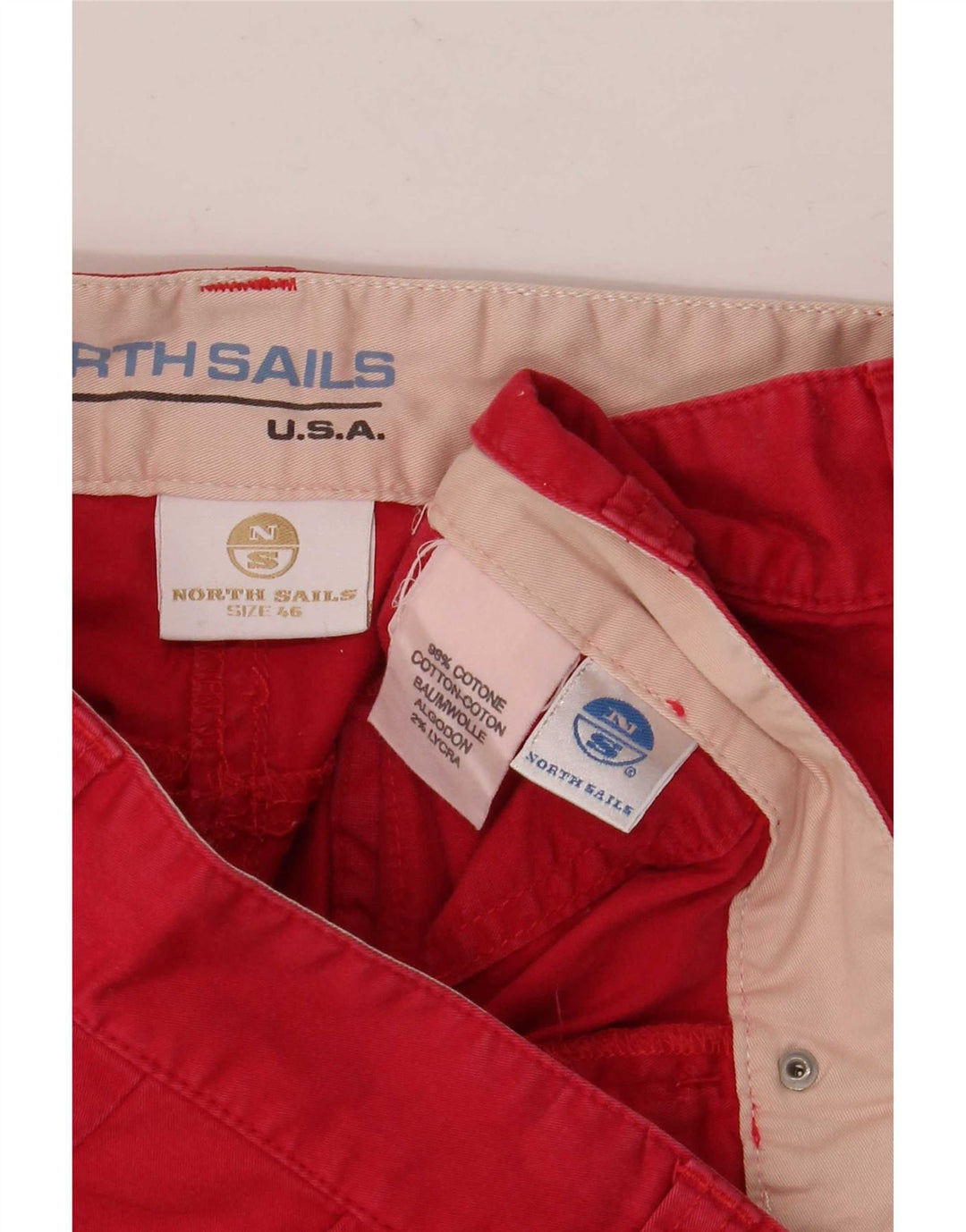 Shorts chino feminino North Sails IT 46 grande W32 algodão vermelho