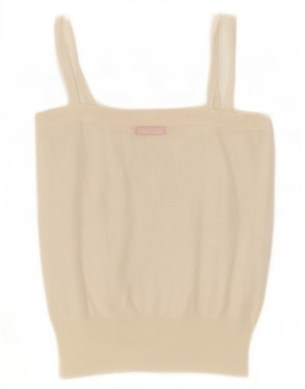 Top feminino de malha vintage UK 14 grande branco