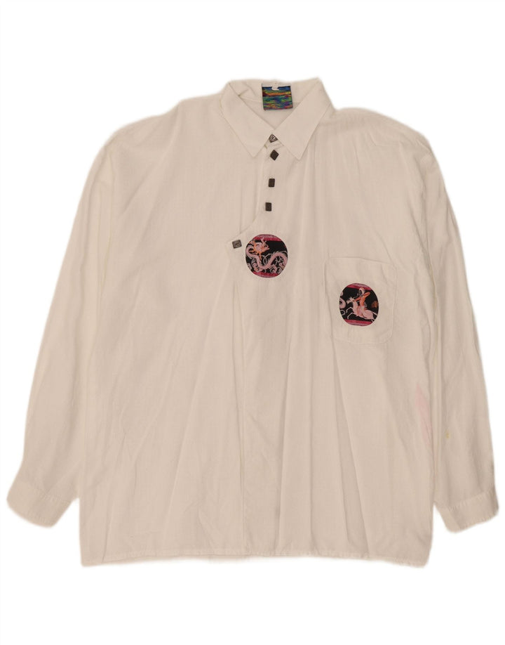 Camisa pulôver masculina vintage grande manchada branca