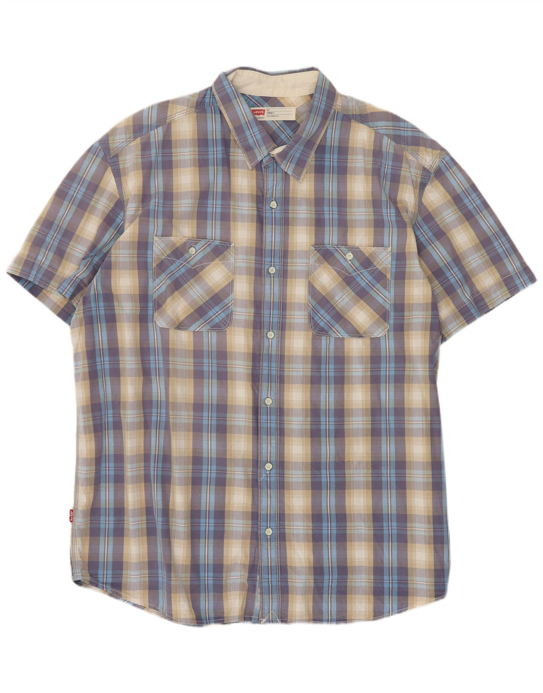 Camisa masculina de manga curta padrão Levi's 2XL algodão xadrez azul