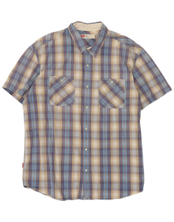 Camisa masculina de manga curta padrão Levi's 2XL algodão xadrez azul