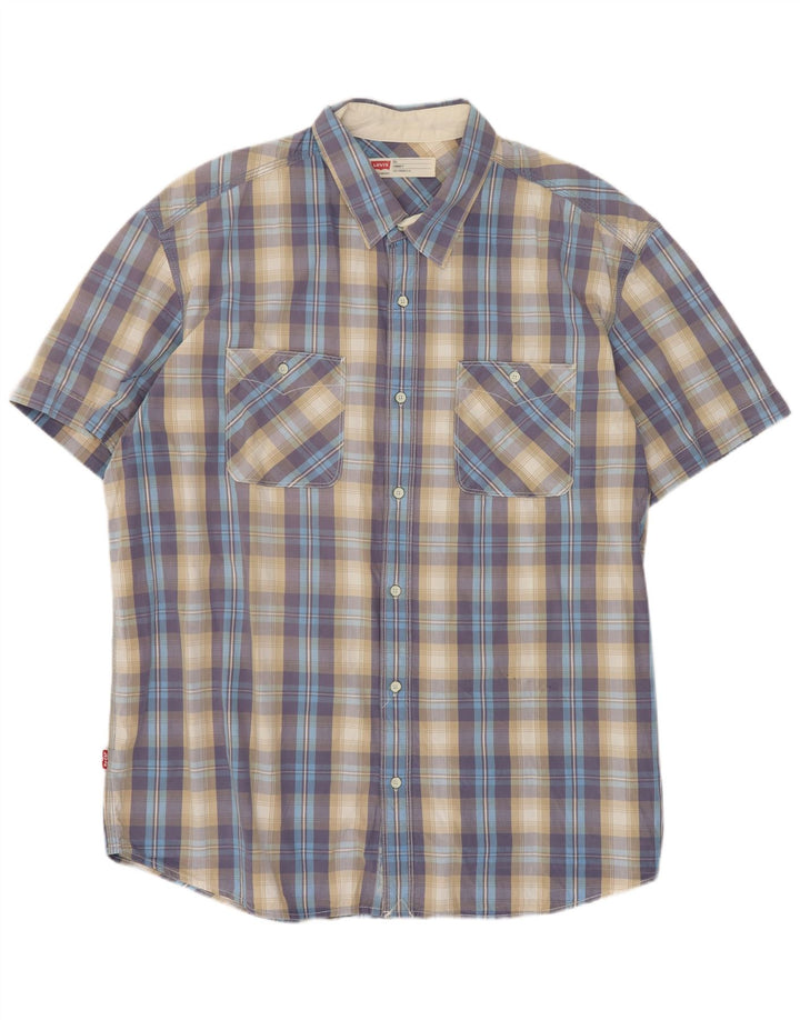 Camisa masculina de manga curta padrão Levi's 2XL algodão xadrez azul
