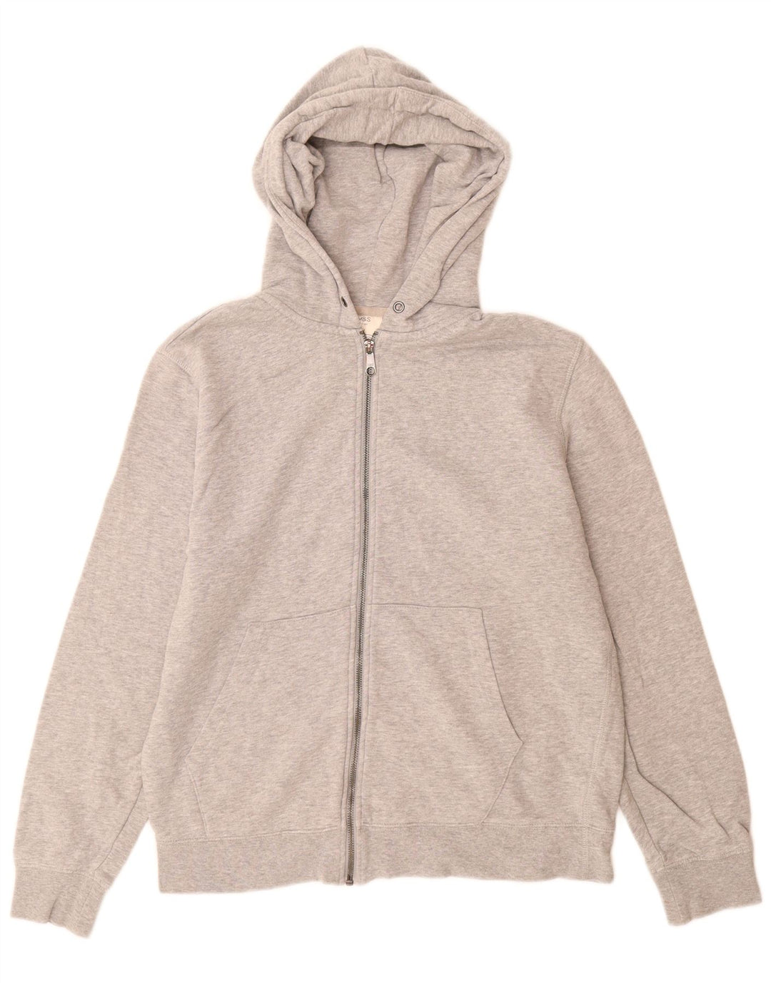 Suéter masculino Marks & Spencer com capuz e zíper, algodão manchado cinza médio
