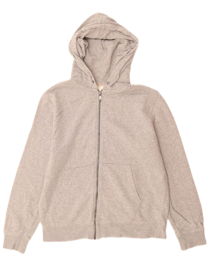 Suéter masculino Marks & Spencer com capuz e zíper, algodão manchado cinza médio