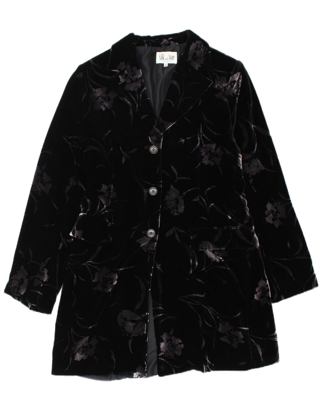 Conjunto feminino de veludo com 3 botões e 2 peças SILK AND SOIE IT 44 médio preto floral