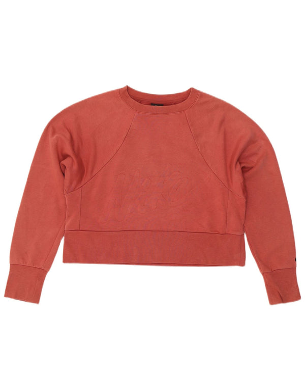 NIKE feminino Dri Fit moletom gráfico oversized jumper UK 6 XS algodão vermelho