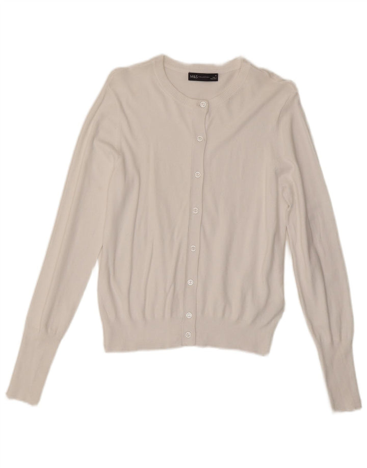 Suéter cardigã feminino Marks & Spencer Reino Unido 10 viscose branca pequena