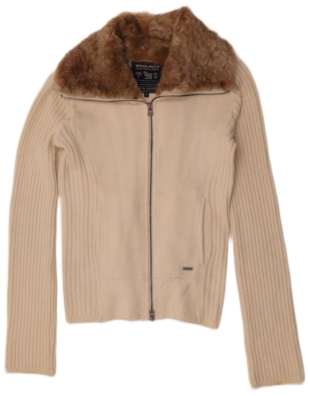Suéter cardigã feminino Woolrich Reino Unido 10 pequeno algodão branco