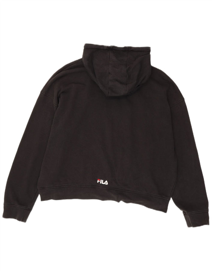 Pulôver feminino com capuz gráfico oversized FILA UK 18 XL algodão preto