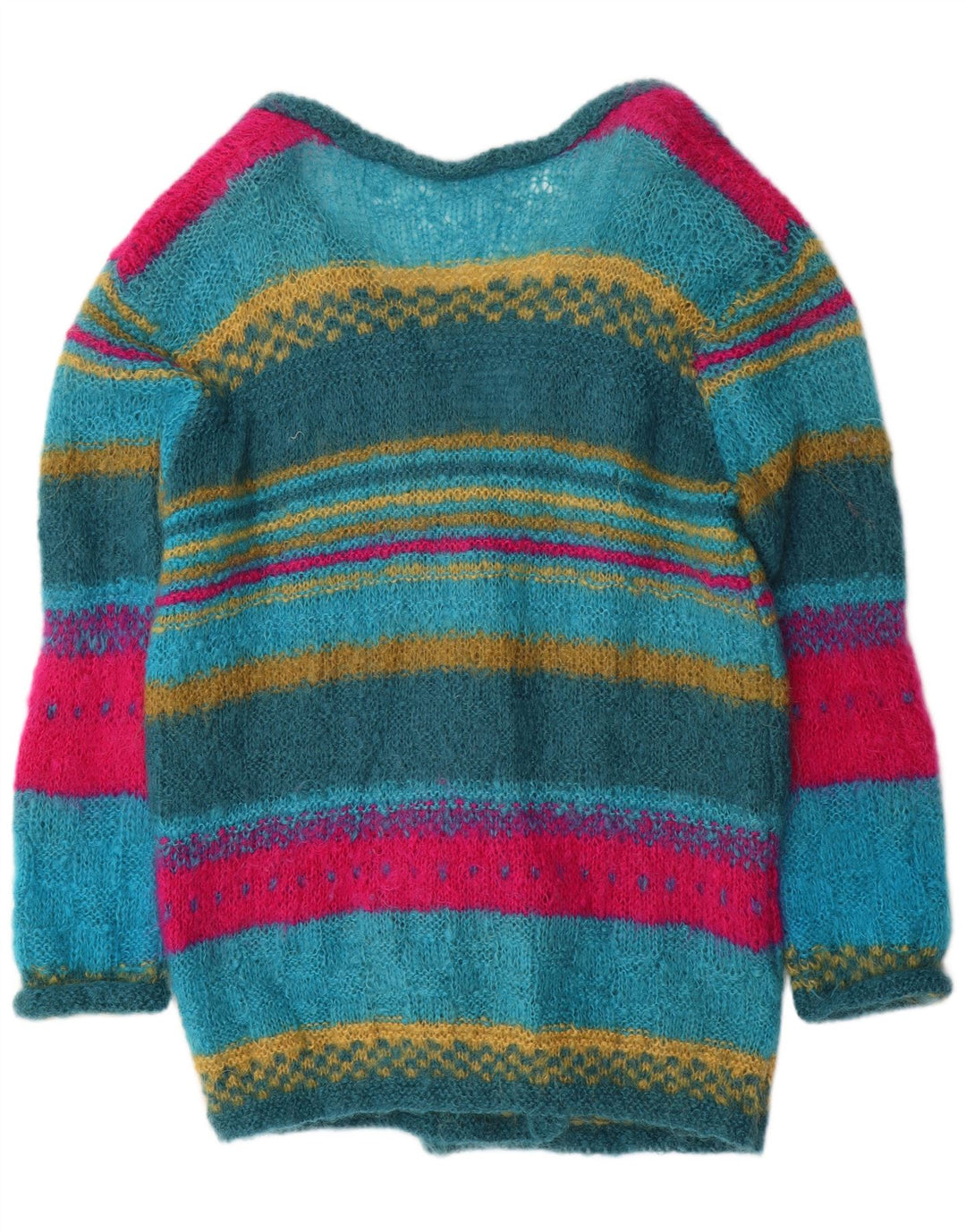 Suéter Cardigan Longline Feminino Vintage Reino Unido 14 Médio Multicolorido