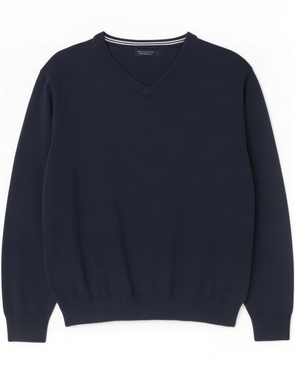 Suéter masculino Nautica com decote em V XL azul marinho algodão