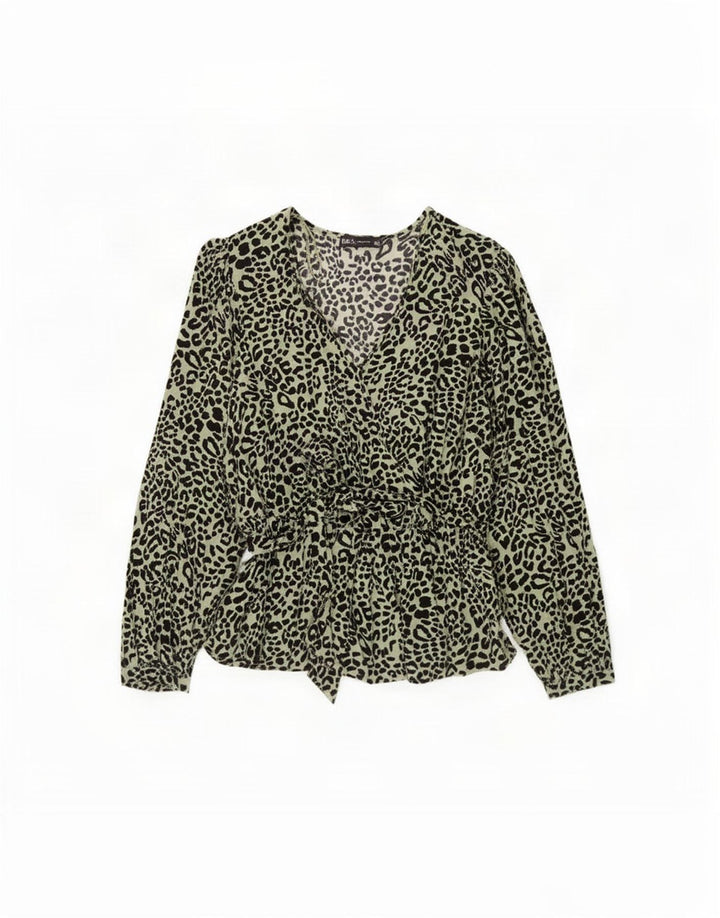 Blusa feminina Marks & Spencer Reino Unido 12 verde médio com estampa animal
