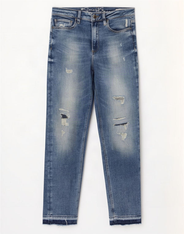 Guess Jeans femininos desgastados slim W27 L28 azul