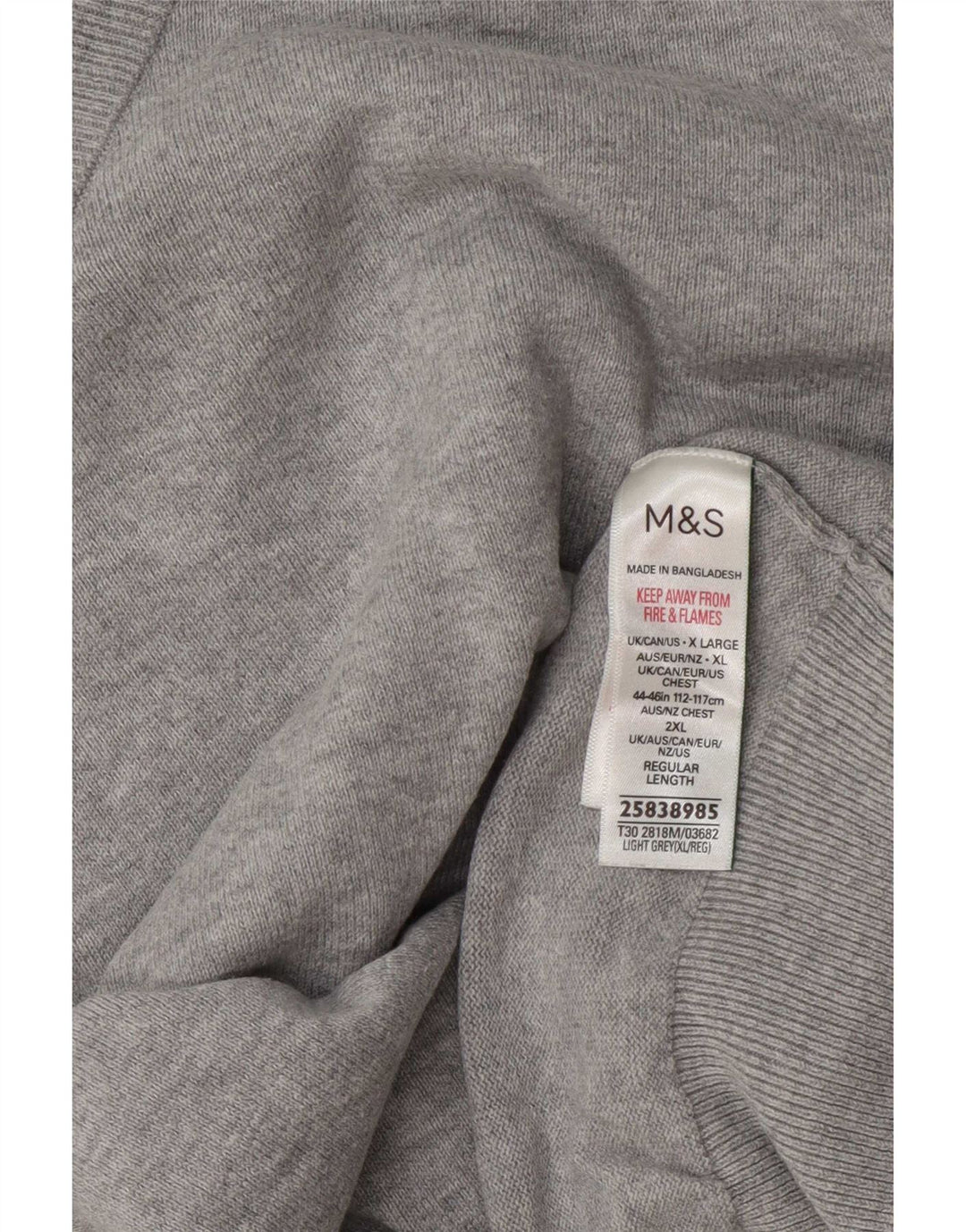 Suéter masculino Marks & Spencer com decote em V XL algodão manchado cinza