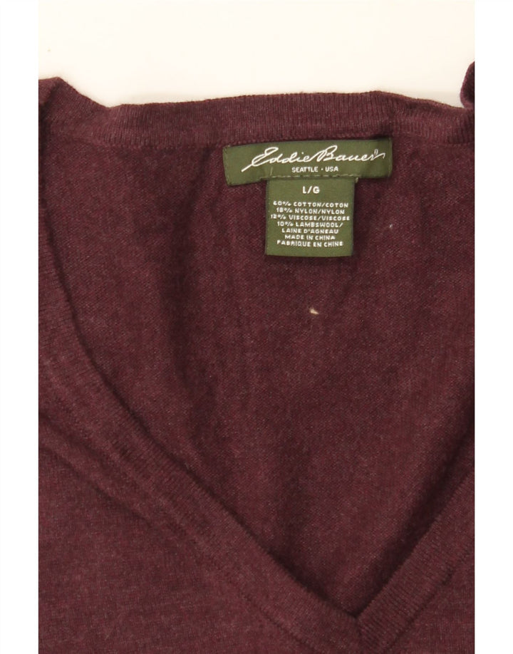 EDDIE BAUER Womens V-Neck Jumper Sweater UK 16 Large Burgundy Cotton Vintage Eddie Bauer and Second-Hand Eddie Bauer from Messina Hembry 