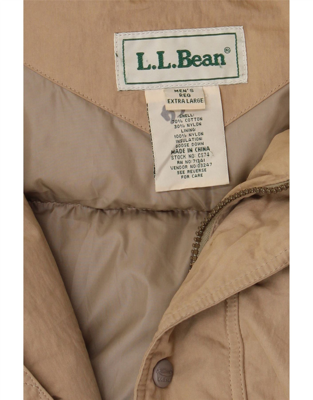 Casaco acolchoado masculino L.L.Bean UK 42 XL algodão bege