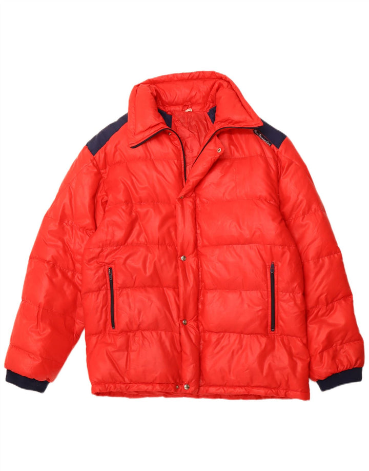 Jaqueta acolchoada masculina VINTAGE UK 40 grande poliamida colorblock vermelha